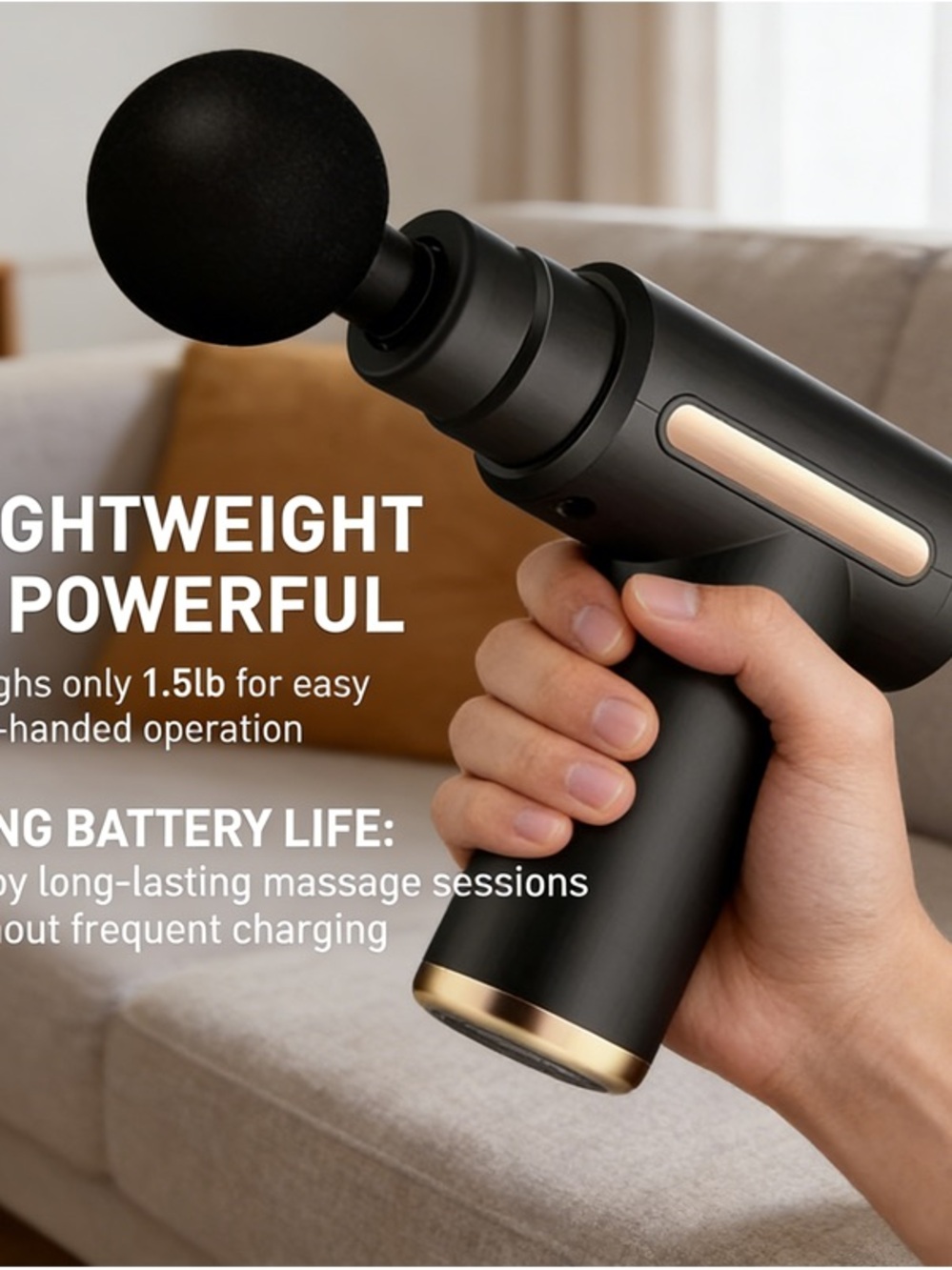 Percussion Massage Gun with Multiple Heads - Black